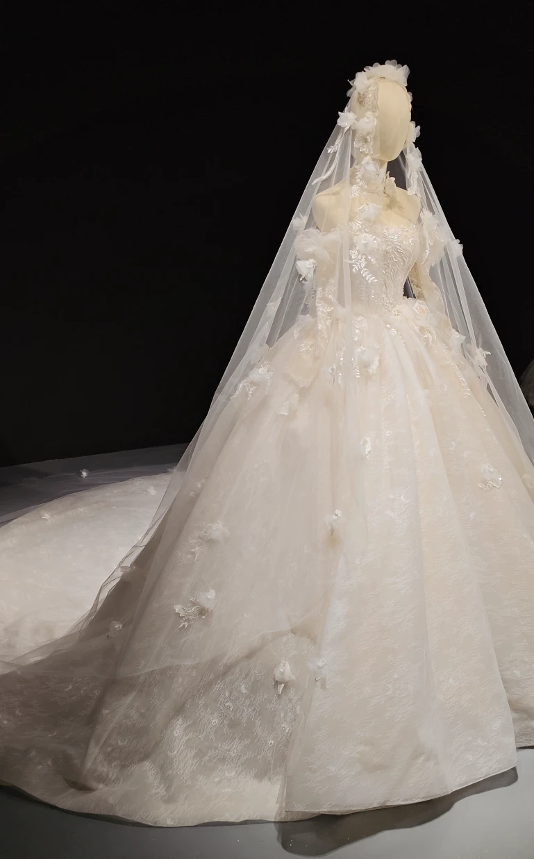 Lace Blossom Cloud Veil Gown by ZAPDRESS