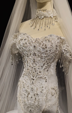 Cascade Bead Tulle Train Gown by ZAPDRESS