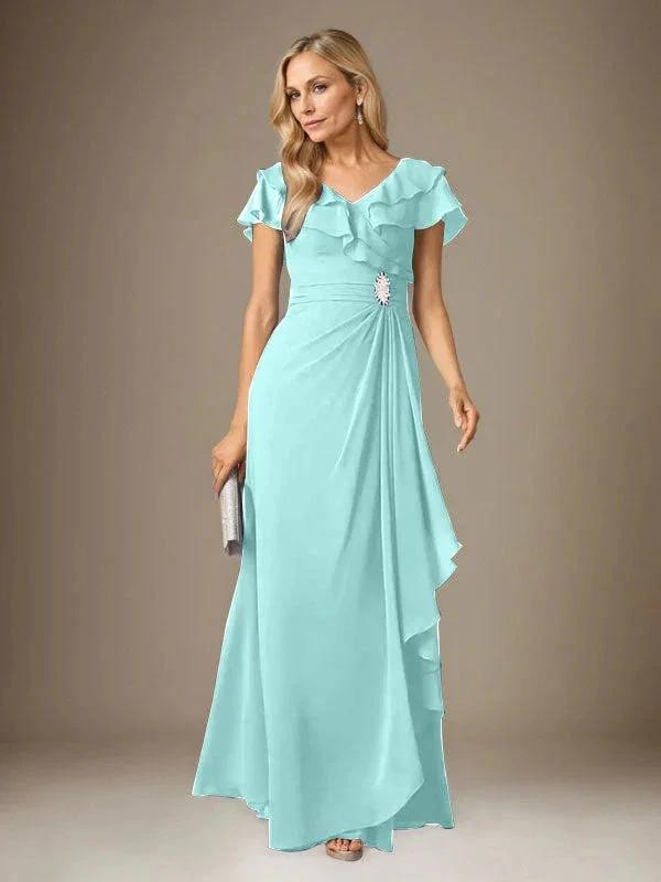 Stormy A-Line V-Neck Ruched Chiffon Dress by Dreamylily