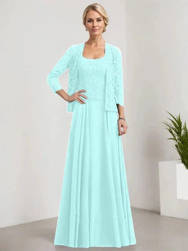 A-line Square Floor-Length Lace Chiffon Mother of the Bride Dress With Sequins by Dreamylily
