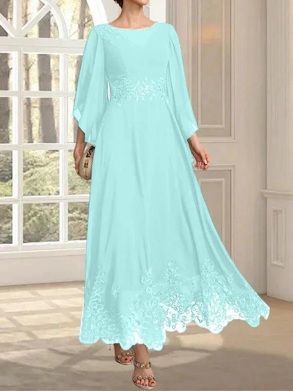 A-line Scoop Illusion Ankle-Length Lace Chiffon Mother of the Bride Dress With Sequins by Dreamylily