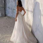 Spaghetti Strap Wedding Dress A-Line Sleeveless Side Slit Lace Appliques Backless Custom Made To Measures Robe De Mariee Beach by payinti