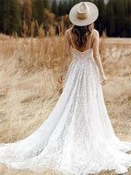 Straps Bohemian Wedding Dresses For Women Sleeveless V Neck A Line Beach Bride Dresses Romantic Boho Bridal Gown by payinti