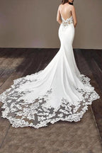 Spaghetti Strap Backless Applique Fitted Mermaid Wedding Dresses WD565 by pgmdress