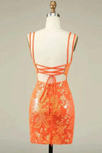 Spaghetti Straps Tight Orange Homecoming Dress Short Prom Dress PD525 by pgmdress