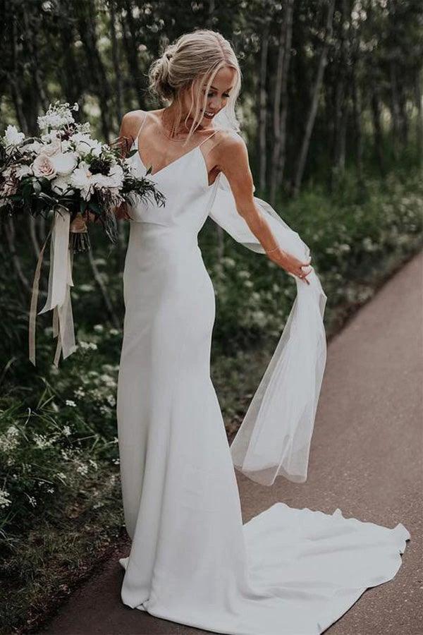 Spaghetti Straps Mermaid Backless V-Neck Beach Wedding Dresses WD381 by pgmdress