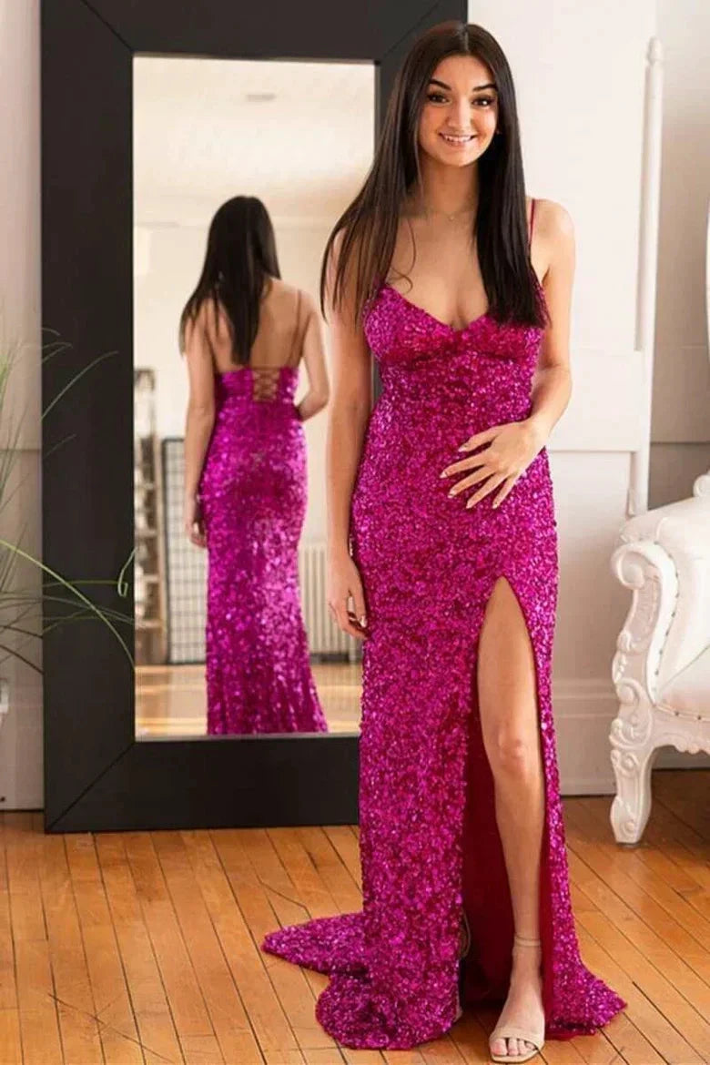 Plunging Neckline Prom Dress Long Prom Dress with Slit SYP171 by vivymakudress