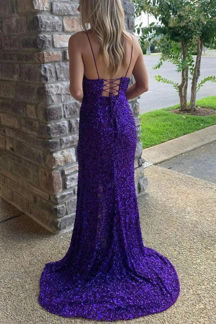 Plunging Neckline Prom Dress Long Prom Dress with Slit SYP171 by vivymakudress