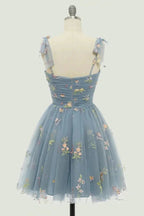 Spaghetti Straps Sleeveless A Line Tulle Floral Short Homecoming Dresses PD485 by pgmdress