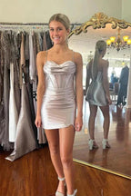 Spaghetti Straps Tight Silver Homecoming Dress Cocktail Dress PD564 by pgmdress