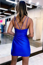 Spaghetti Straps V-Neck Pleats Short Prom Dress Homecoming Dress PD471 by pgmdress