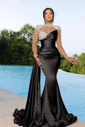 Sparkle Beaded Sweetheart Neckline Mermaid Black Prom Dress with Ruffles by misshow.com
