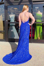 Sparkle Tiffany Blue Sequins Long Prom Dress With Slit SYP99 by vivymakudress