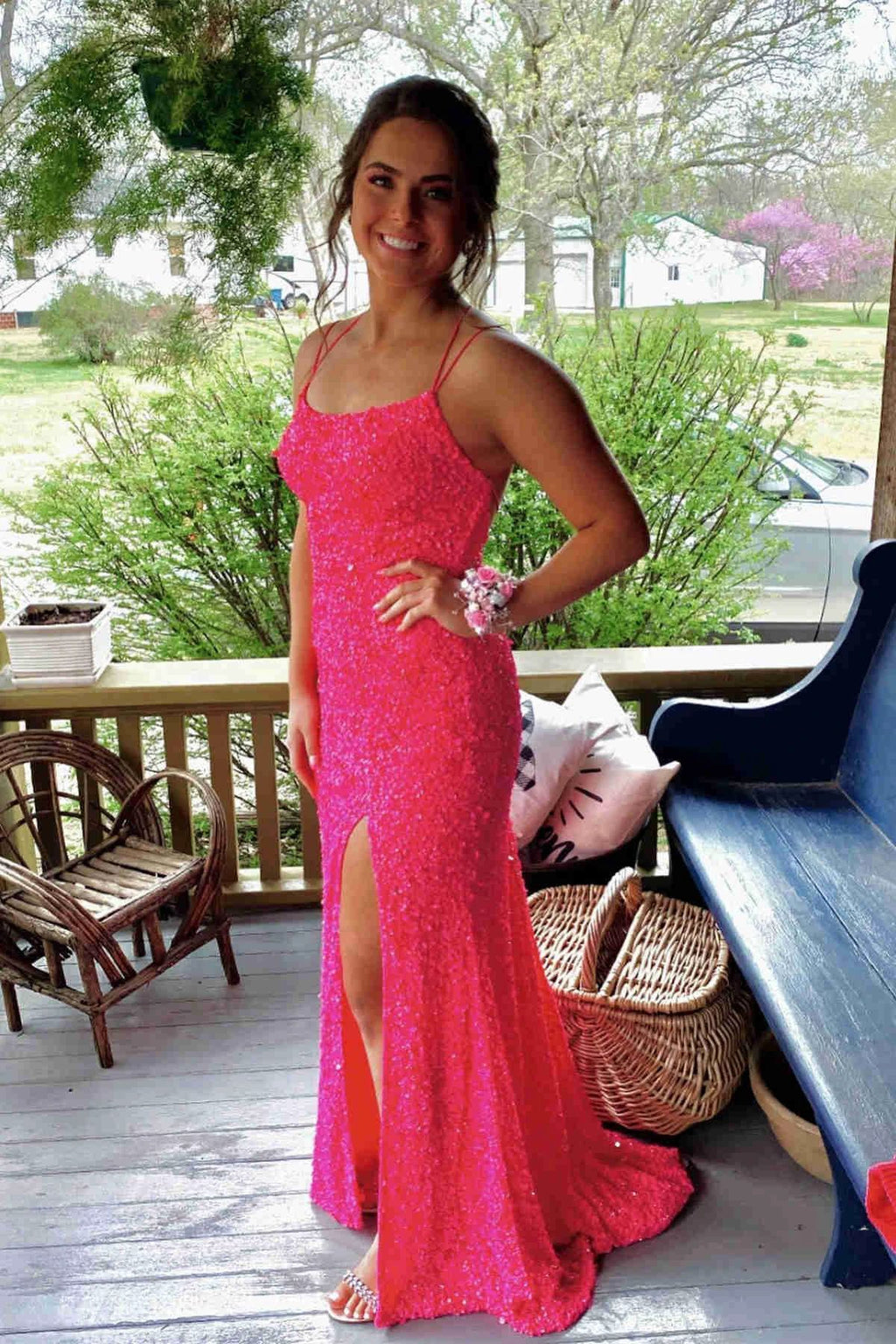 Sparkle Tiffany Blue Sequins Long Prom Dress With Slit SYP99 by vivymakudress