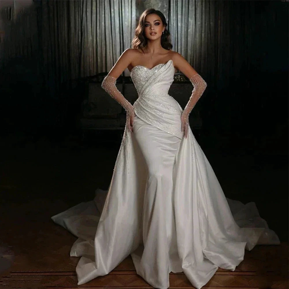 Sparkling Simple Off Shoulder Lace Mermaid Sleeveless Wedding Dresses Luxurious Sexy Sweetheart Floor Length Bridal Gown 2023 by payinti