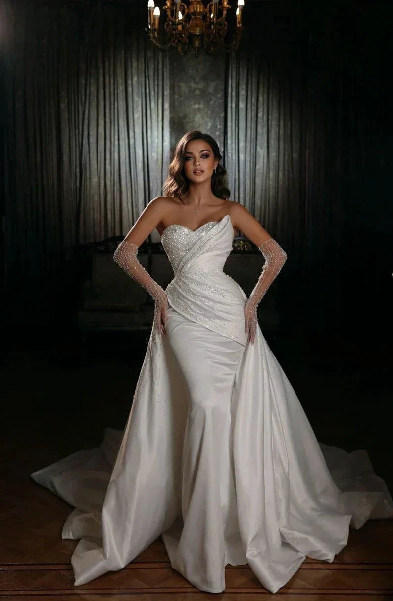 Sparkling Simple Off Shoulder Lace Mermaid Sleeveless Wedding Dresses Luxurious Sexy Sweetheart Floor Length Bridal Gown 2023 by payinti