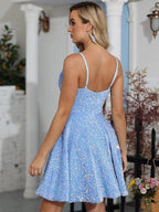 Short Spaghetti Straps Sequin Prom Dresses SYH99 by vivymakudress