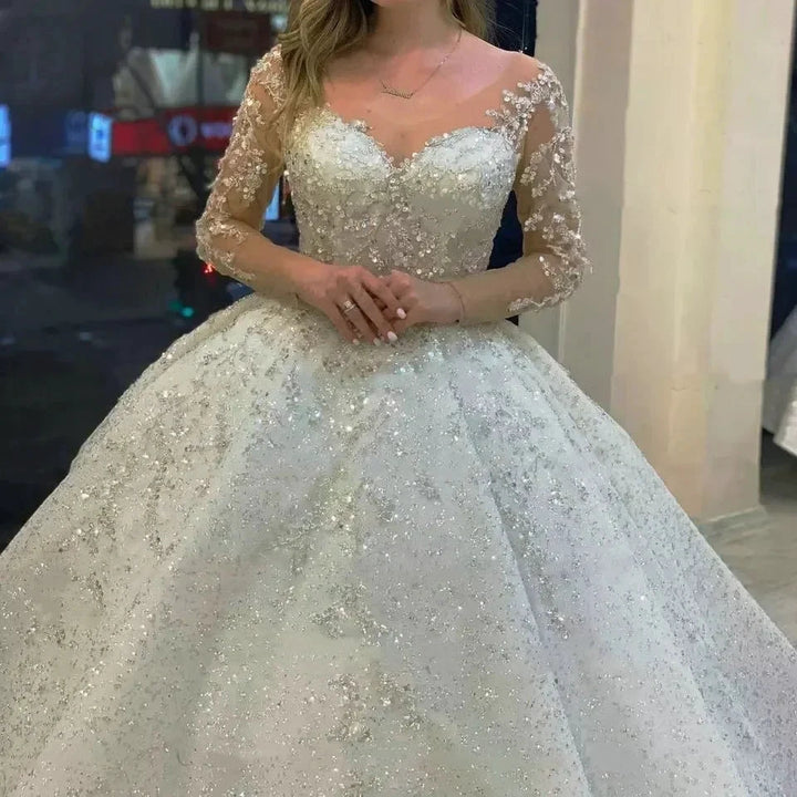 Sparkly Beading Wedding Dress Long Sleeves 2023 Vestido De Noiva Lace Up Pageant Beading Bridal Gowns Custom Made Hochzeitskleid by payinti