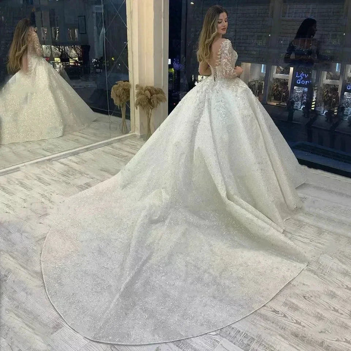 Sparkly Beading Wedding Dress Long Sleeves 2023 Vestido De Noiva Lace Up Pageant Beading Bridal Gowns Custom Made Hochzeitskleid by payinti