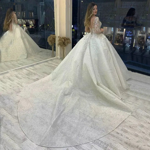 Sparkly Beading Wedding Dress Long Sleeves 2023 Vestido De Noiva Lace Up Pageant Beading Bridal Gowns Custom Made Hochzeitskleid