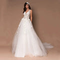 Sparkly V-Neck Wedding Dresses 2023 Boho 3D Appliques Tulle Bridal Gowns Vestidos De Novia Bohemian Princess Brides Dresses by payinti