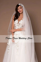 Sparkly V-Neck Wedding Dresses 2023 Boho 3D Appliques Tulle Bridal Gowns Vestidos De Novia Bohemian Princess Brides Dresses by payinti