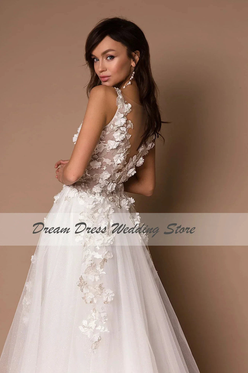 Sparkly V-Neck Wedding Dresses 2023 Boho 3D Appliques Tulle Bridal Gowns Vestidos De Novia Bohemian Princess Brides Dresses by payinti