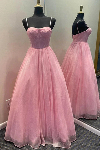 Vestidos de fiesta y de noche con escote corazón y tirantes finos en forma de A y brillantes