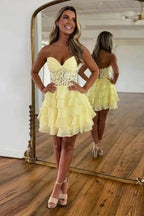 Sparkly A-line Strapless Appliques Tiered Lilac Homecoming Dress PD553 by pgmdress