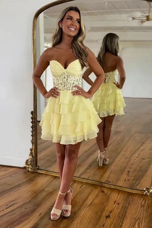 Sparkly A-line Strapless Appliques Tiered Lilac Homecoming Dress PD553 by pgmdress
