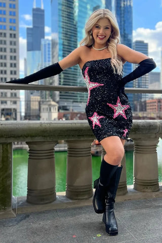Sparkly Black Strapless Sequins Short Homecoming Dress