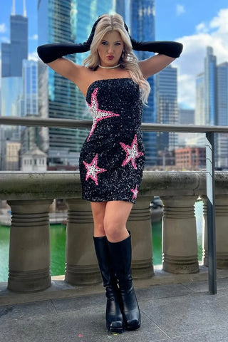 Sparkly Black Strapless Sequins Short Homecoming Dress