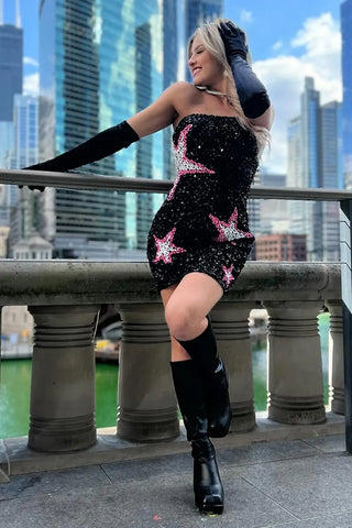 Sparkly Black Strapless Sequins Short Homecoming Dress