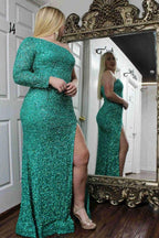 Sparkly Blue Sequind Long Sleeve Prom Dress SYP101 by vivymakudress