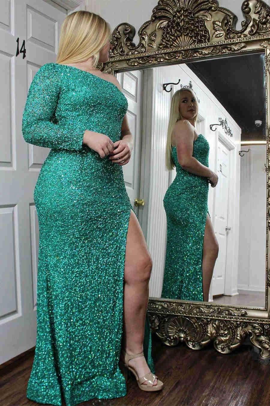 Sparkly Blue Sequind Long Sleeve Prom Dress SYP101 by vivymakudress