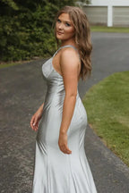 Sparkly Mermaid Silver Long Prom Dress with Beading PSK598