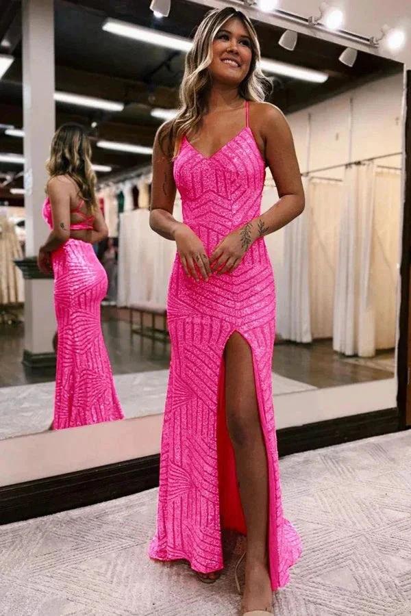 Sparkly Sequin Orange Long Glitter Prom Dress With Split PSK443 by pgmdress