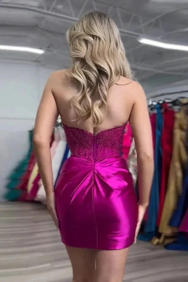 Sparkly Strapless Beaded Appliques Fuchsia Homecoming Dress PD548 by pgmdress