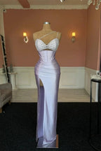 Split Front Mermaid Sleeveless Stain Prom Dress with Beadings by misshow.com