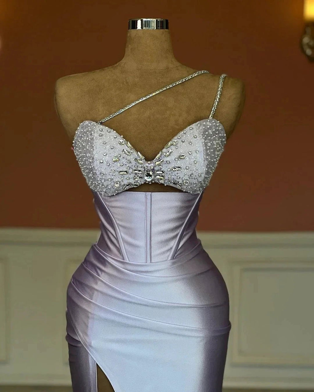 Split Front Mermaid Sleeveless Stain Prom Dress with Beadings by misshow.com