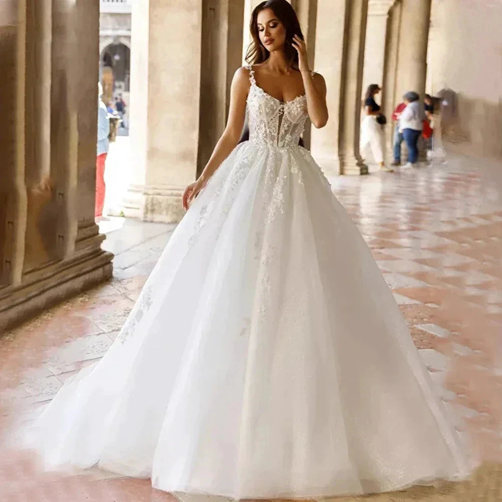 Square Neck Sexy Off Shoulder Sleeveless Fluffy Princess Style Mopping Wedding Dresses Sweetheart A-Line White Bridal Gowns 2023 by payinti