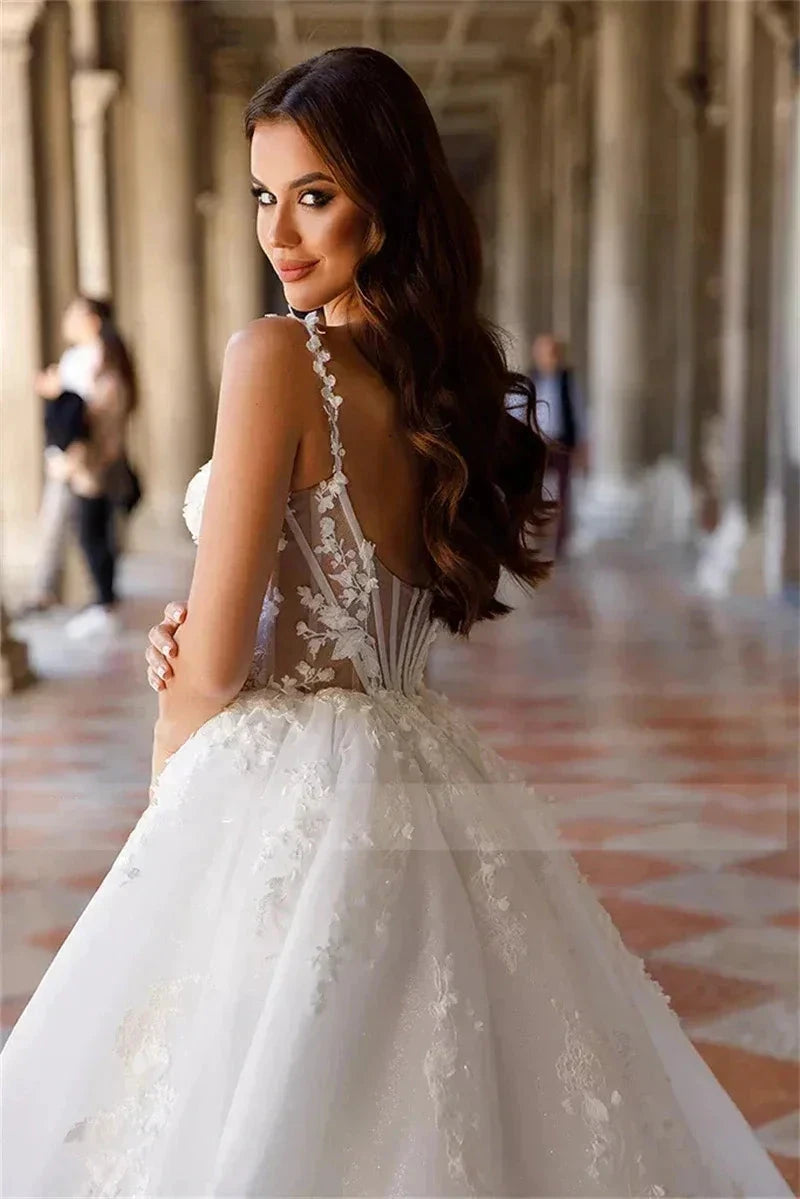 Square Neck Sexy Off Shoulder Sleeveless Fluffy Princess Style Mopping Wedding Dresses Sweetheart A-Line White Bridal Gowns 2023 by payinti
