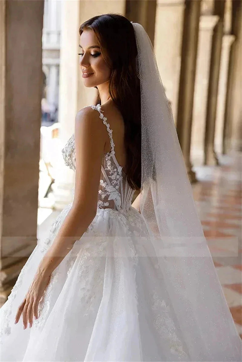 Square Neck Sexy Off Shoulder Sleeveless Fluffy Princess Style Mopping Wedding Dresses Sweetheart A-Line White Bridal Gowns 2023 by payinti