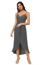 Numbersea Spaghetti Chiffon V Neck Bridesmaid Dress Mid-Length Slit Formal Prom Dress Homecoming Dress 2803 by numbersea