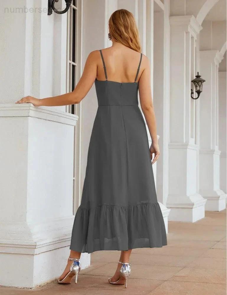 Numbersea Spaghetti Strap Chiffon Bridesmaid Dress Ankle Length Formal A Line Cocktail Party Homecoming Dress for Juniors SEA28028 by numbersea