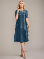 A-Line Scoop Knee-Length Mother of the Bride Dress With Applique & Sequins by Dreamylily