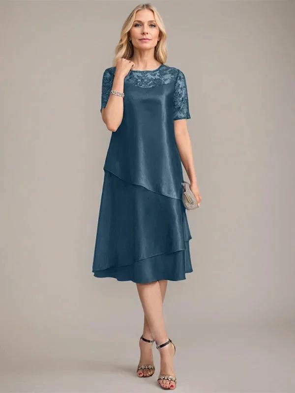 A-Line Scoop Knee-Length Mother of the Bride Dress With Applique & Sequins by Dreamylily