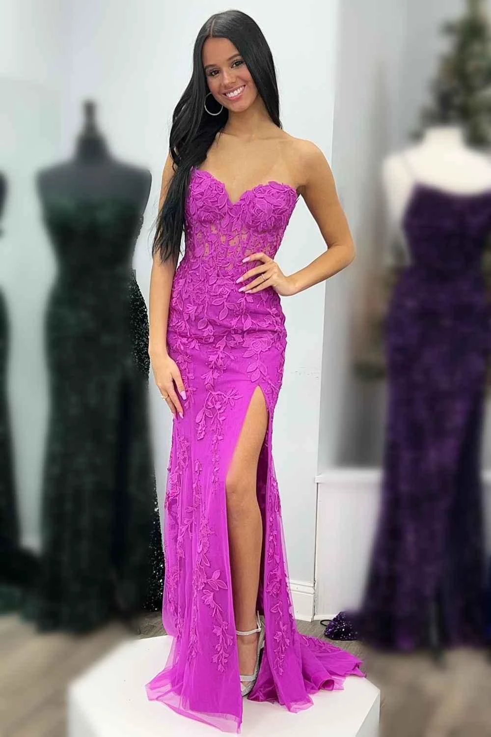 Corset Lace Long Prom Dress With Slit SYP116 by vivymakudress