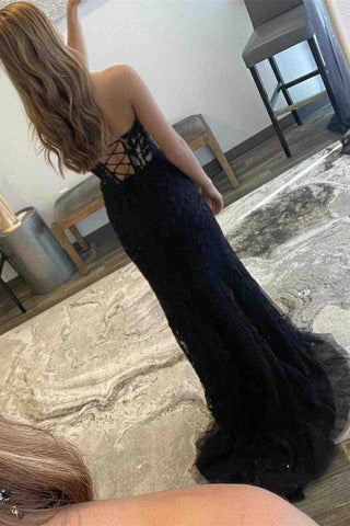 Langes Ballkleid aus Korsettspitze mit Schlitz SYP116