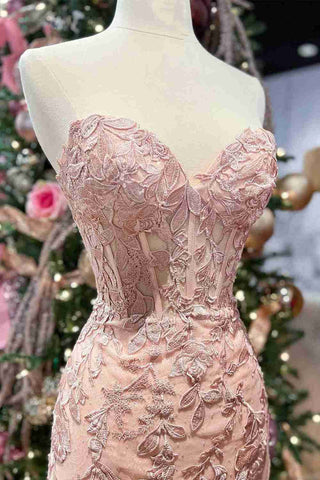 Langes Ballkleid aus Korsettspitze mit Schlitz SYP116